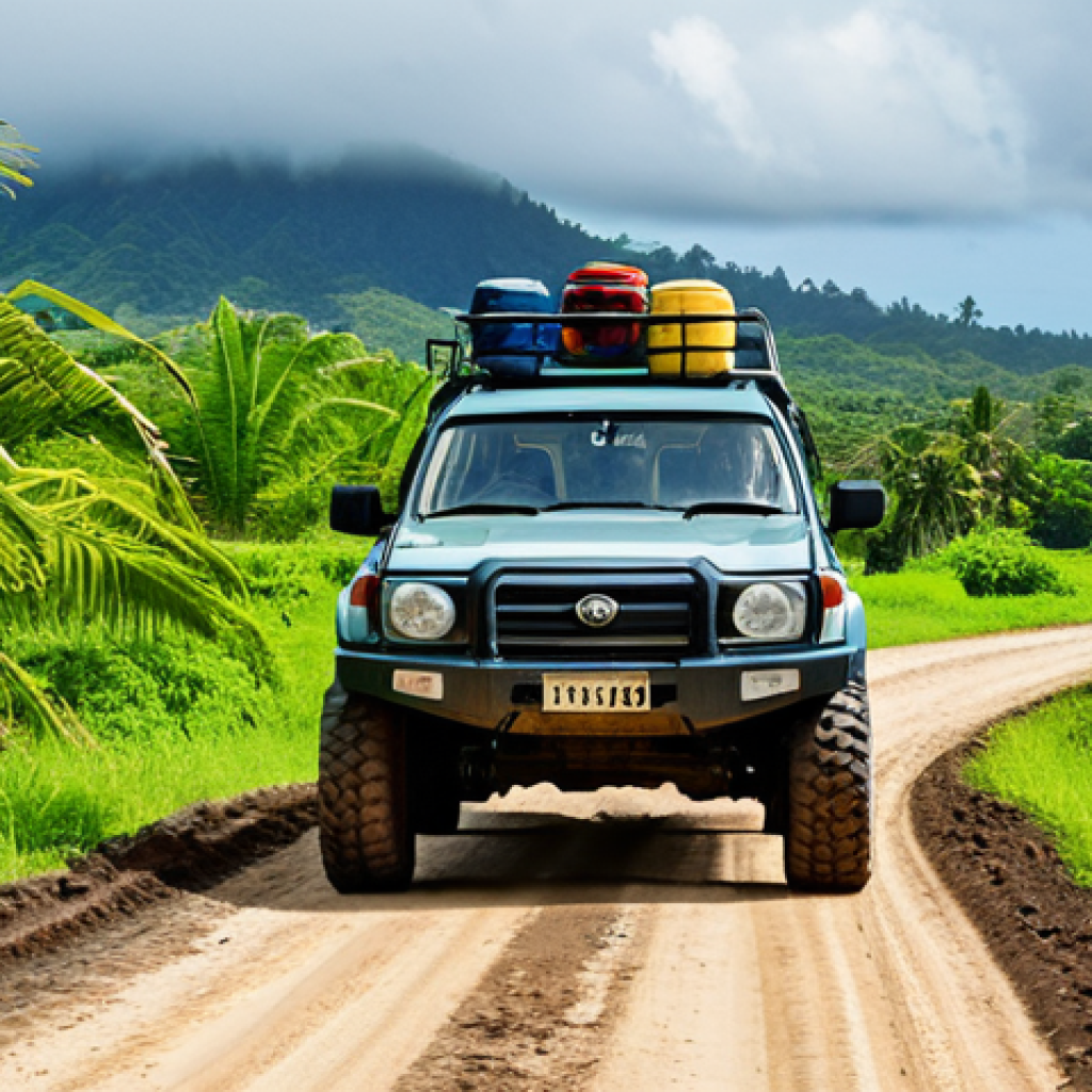 4x4 Adventure**

"A fully clothed family in a 4x4 vehicle driving on a dirt road through a lush, green Vanuatu landscape. The vehicle is surrounded by tropical vegetation. Safe for work, appropriate content, family-friendly, perfect anatomy, correct proportions, natural pose, professional photography, high quality, modest attire. Image should evoke a sense of adventure and exploration, showcasing the off-road capabilities of the vehicle. Daytime setting, clear weather."

**