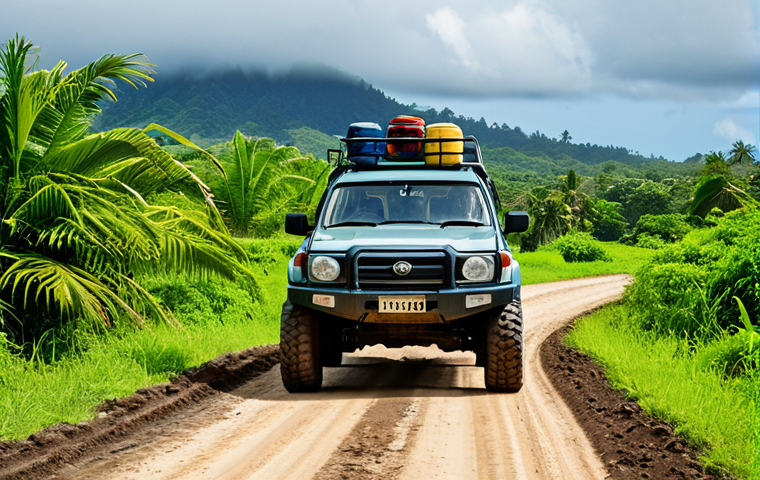 4x4 Adventure**

"A fully clothed family in a 4x4 vehicle driving on a dirt road through a lush, green Vanuatu landscape. The vehicle is surrounded by tropical vegetation. Safe for work, appropriate content, family-friendly, perfect anatomy, correct proportions, natural pose, professional photography, high quality, modest attire. Image should evoke a sense of adventure and exploration, showcasing the off-road capabilities of the vehicle. Daytime setting, clear weather."

**